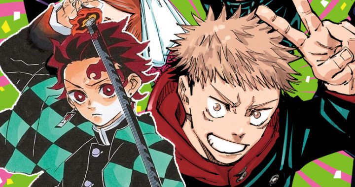 Imagem: Tanjiro inserido em montagem comYuuji e outros personagens de 'Jujutsu Kaisen'.