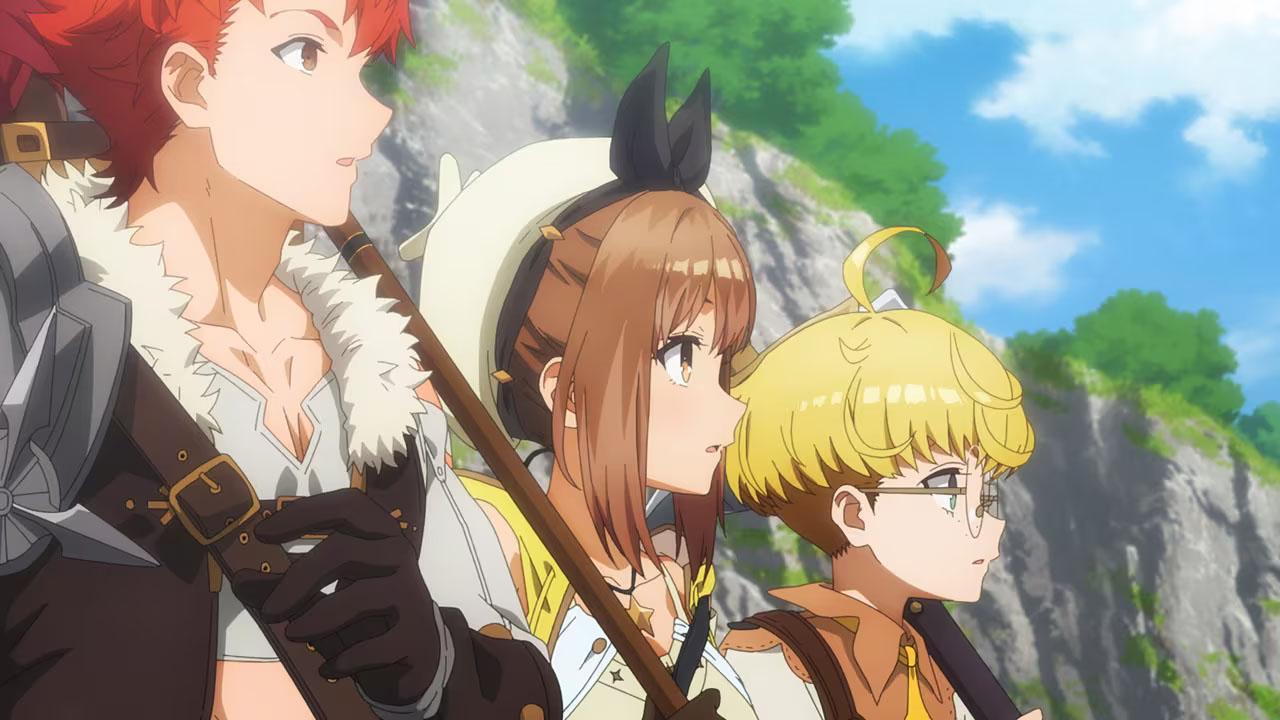 imagem: lent, ryza e tao de perfil em cena do trailer do anime de atelier ryza.