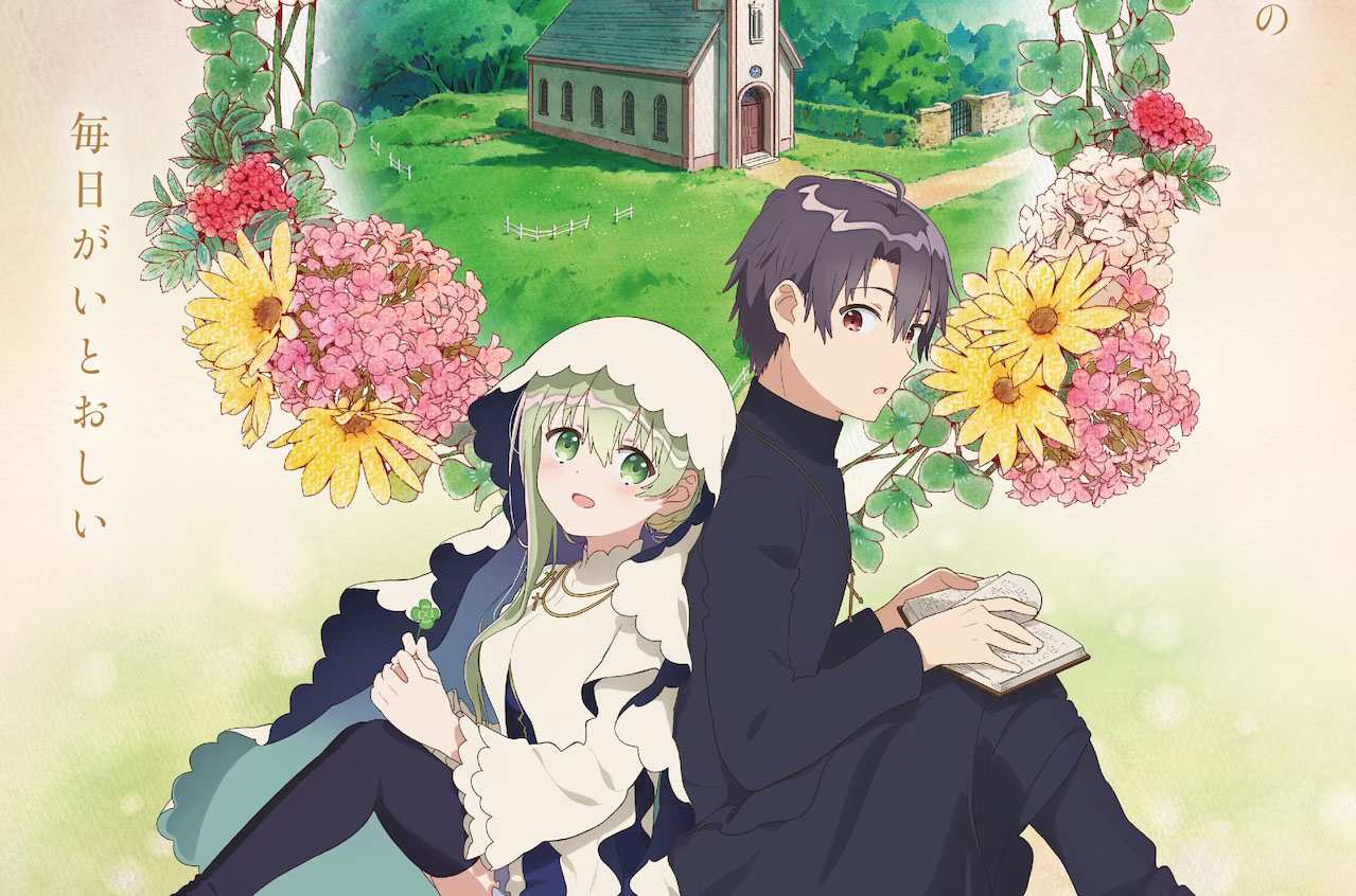 imagem: santa cecilia e padre lawrence em poster do anime.