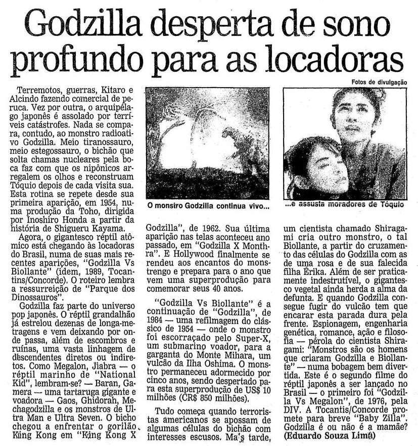 imagem: recorte de jornal falando de Godzilla